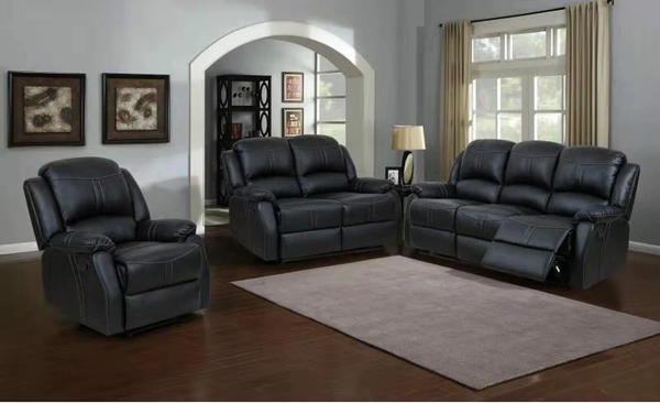 BELLA 3RR + 1R + 1R (5 ACTIONS) LEATHERETTE LOUNGE SUITE - BLACK
