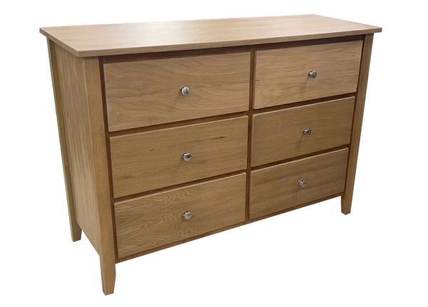 BELLEVILLE 6 DRAWERS OAK LOWBOY CHEST - 850(H) x 1200(W) x 450(D) - LIGHT OAK