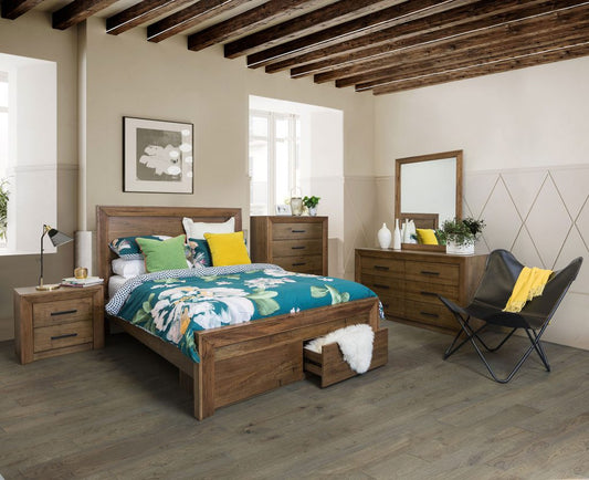 BLYTHE QUEEN 5 PIECE (DRESSER) BEDROOM SUITE - WORMY OAK
