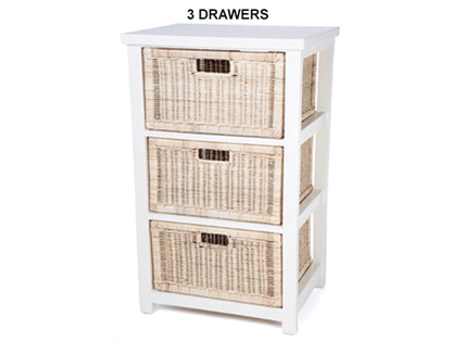 BESSY CANE STORAGE DRAWERS WITH DRAWERS COLLECTION - NATURAL / WHITE - STARTING FROM $399