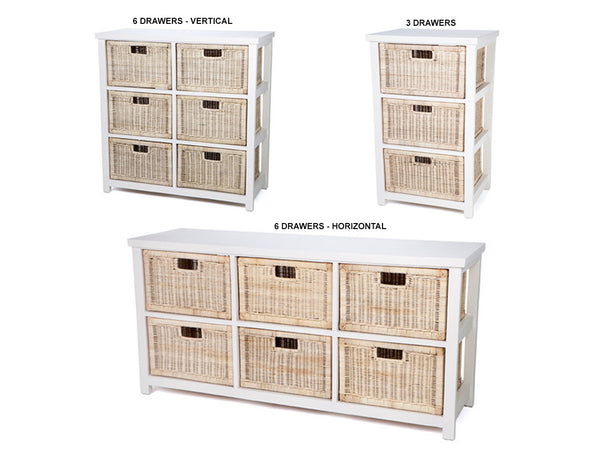 BESSY CANE STORAGE DRAWERS WITH DRAWERS COLLECTION - NATURAL / WHITE - STARTING FROM $399