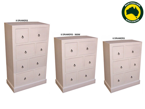 BONO (AUSSIE MADE) STAGGERED TALLBOY COLLECTION - ASSORTED PAINTED COLOURS - STARTING FROM $1199