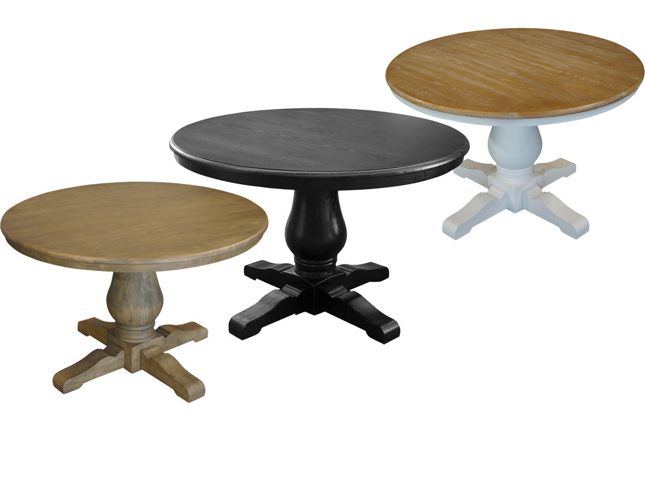 Bristol Round Hardwood Dining Table - 1200(D) - Black, Rustic Elm Or White / Oak
