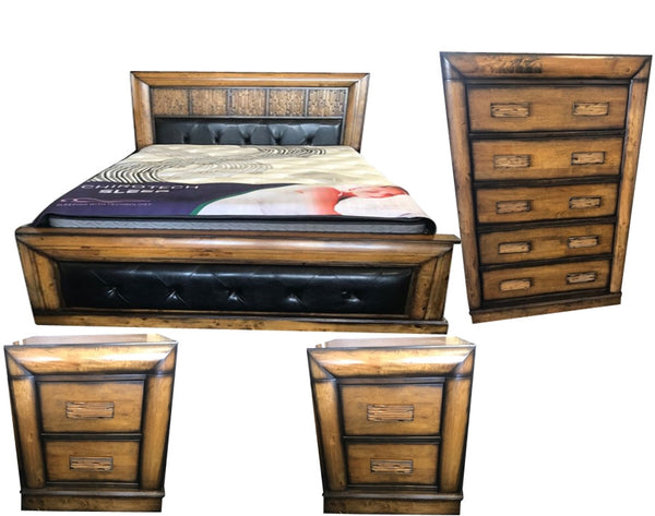 DAVINA  QUEEN 4   PIECE TALLBOY   BEDROOM SUITE WITH UPHOLSTERED BEDHEAD AND FOOT - (MODEL:2.18.15.15.11.12.25.14) - COLOUR AS PICTURED