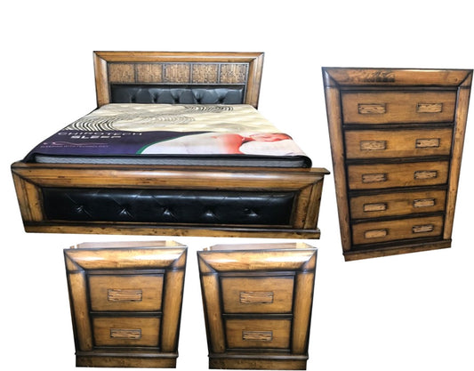 DAVINA  KING 4   PIECE TALLBOY   BEDROOM SUITE WITH UPHOLSTERED BEDHEAD AND FOOT - (MODEL:2.18.15.15.11.12.25.14)- COLOUR  AS PICTURED