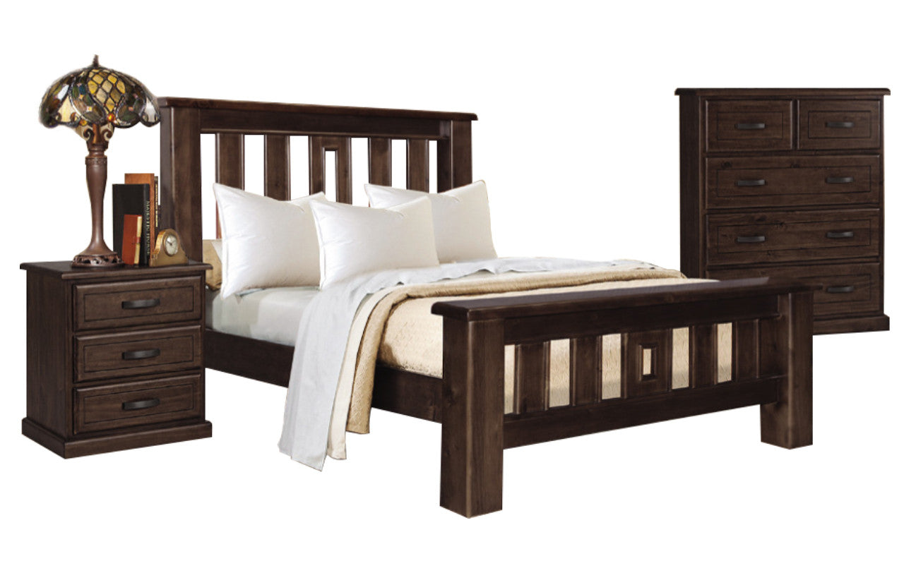 BUSHLAND QUEEN 3 PIECE (BEDSIDE) BEDROOM SUITE - ANTIQUE NIGHT