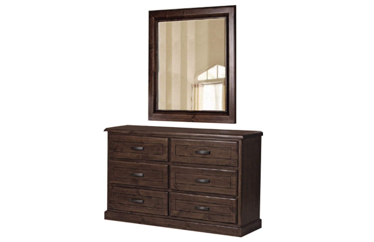 BUSHLAND 6 DRAWER  SOLID TIMBER DRESSER & MIRROR  - ANTIQUE NIGHT