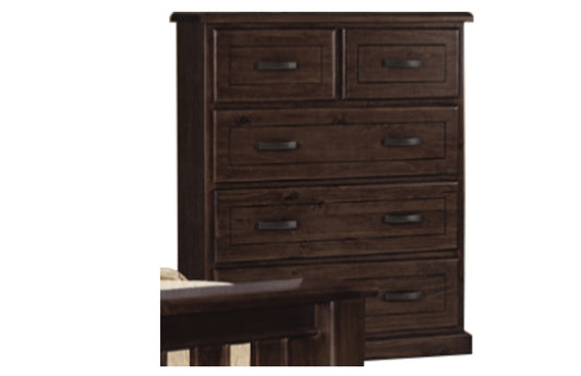 Bushland 5 Drawer Solid Timber Tallboy Chest - 1200(H) X 1050(W)- Antique Night