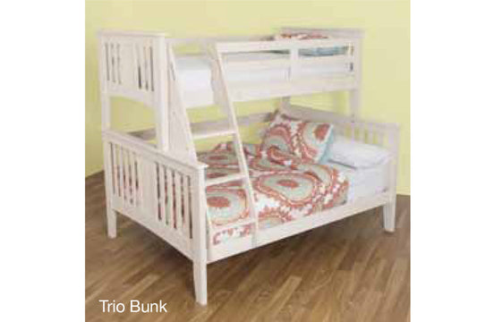 VERONA SINGLE OVER DOUBLE TRIO BUNK BED WITH MATCHING TRUNDLE - VANILLA