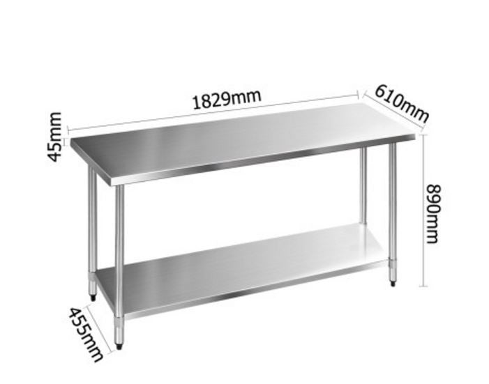 JASMIN 304 STAINLESS STEEL KITCHEN/ WORK BENCH TABLE 1829(L) - STAINLESS