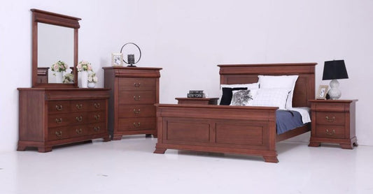BRADLEY QUEEN 5 PIECE (DRESSER) BEDROOM SUITE - (MODEL:3-1-18-15-12-9-14-5) - AS PICTURED