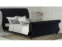 KING  CANNES DESIGNERS FABRIC UPHOLSTERED BED FRAME WITH TUFTED HEADBOARD -  BLACK