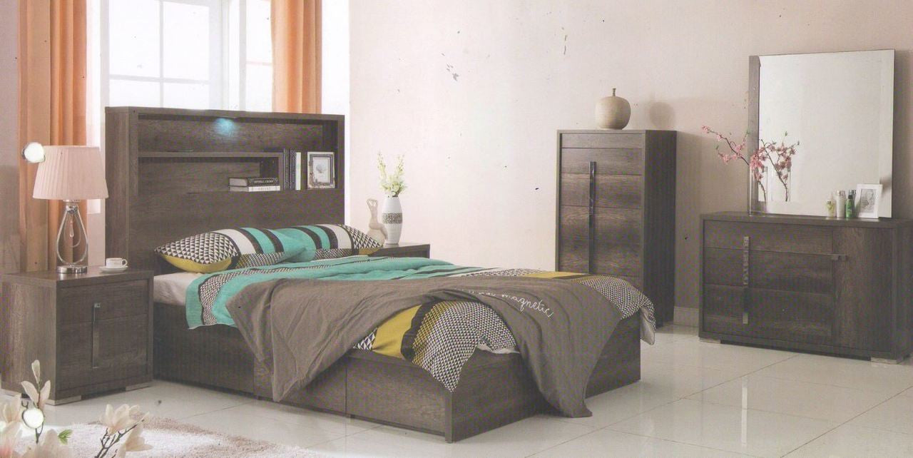 JESUIT QUEEN  5 PIECE (DRESSER ) BEDROOM SUITE  - (MODEL:12-9-2-18-1-18-25)  - CHARCOAL