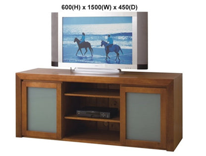CARRIE (AUSSIE MADE) 2 DOOR LOWLINE TV UNIT WITH GLASS COLLECTION - TASSIE OAK COMBINATION - ASSORTED STAINED COLOURS - STARTING FROM $1099