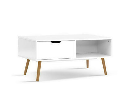 PYKE COFFEE TABLE WITH STORAGE DRAWER - WHITE