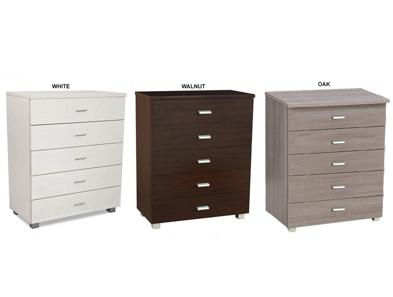 CONCORD 5 DRAWER TALLBOY -  1000(H) X 750(W) - WALNUT, WHITE OR OAK