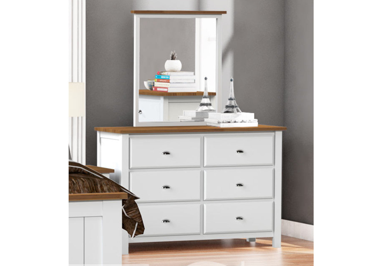 Durant (AUSSIE MADE) 6 Drawer Dressing Table With Mirror - 1630(H) X 1200(W) X 450(D) - Assorted Colours