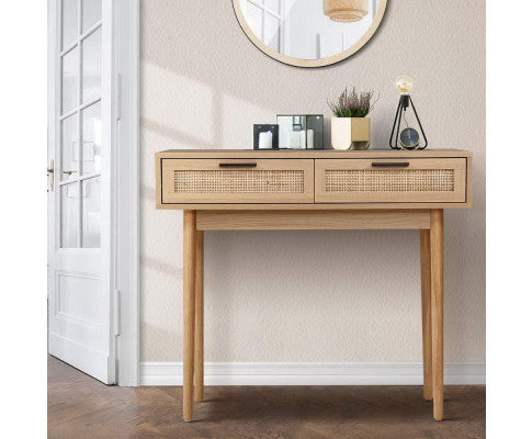Johnson Rattan Console Table With 2 Drawers - Natural