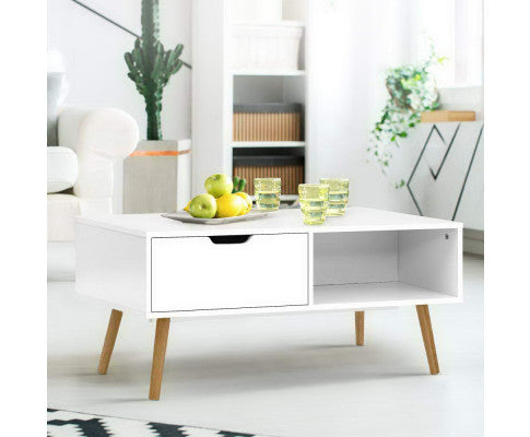 PYKE COFFEE TABLE WITH STORAGE DRAWER - WHITE