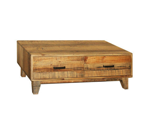 WOODVINCE SCANDINAVIAN  SOLID TIMBER COFFEE TABLE  WITH DRAWERS  - (MODEL: 23-15-15-4-19-20-25-12-5) - 1200(H) X 980(W) -LIGHT BROWN