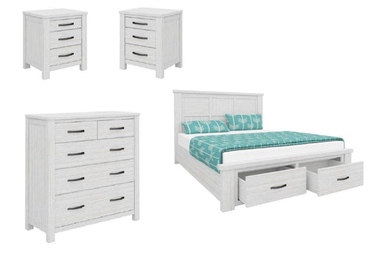MILDRED KING 4 PIECE (TALLBOY) BEDROOM SUITE (6-12-15-9-14-1) - WHITE WASH