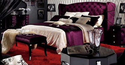 KING CLEMENTI BUTTONED BED IN VELVET OR LINEN FABRIC OR LEATHERETTE (MODEL: B016) - ASSORTED COLOURS