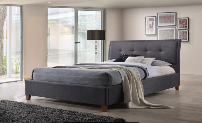 QUEEN LAVER  FABRIC BED  - DARK GREY