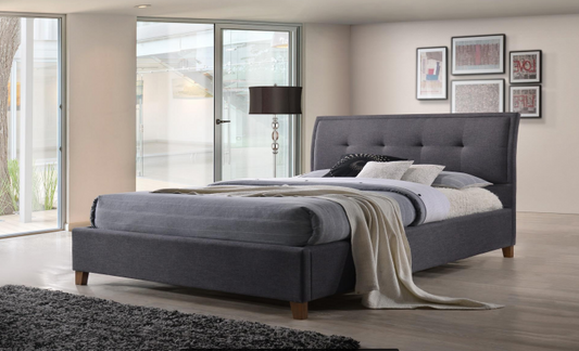 Queen Laver Fabric Bed - Dark Grey