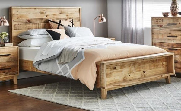 KING SINGLE ANTARTICA SOLID TIMBER BED WITH PANEL BEDHEAD - RUSTIC