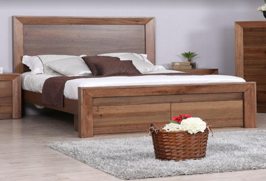 QUEEN BLYTHE BED WITH 2 UNDER BED STORAGE DRAWERS - WORMY OAK