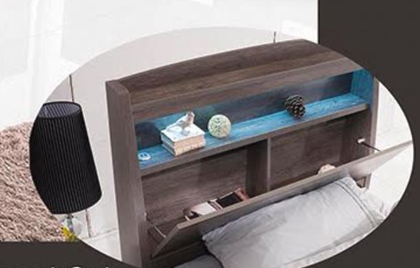 KING KESWICK 3 DRAWER (2 X SIDE MEDIUM / 1 X FRONT LARGE) WITH LED LIGHT USB PORT & STORAGE BEDHEAD - CHARCOAL OAK