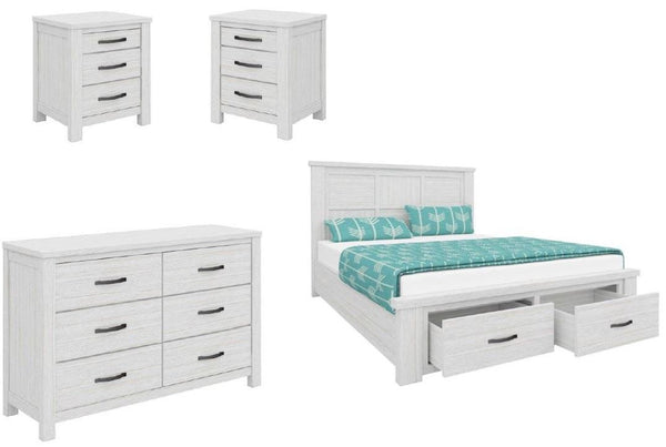 MILDRED DOUBLE OR QUEEN 4 PIECE (DRESSER / LOWBOY )BEDROOM SUITE (6-12-15-9-14-1) - WHITE WASH