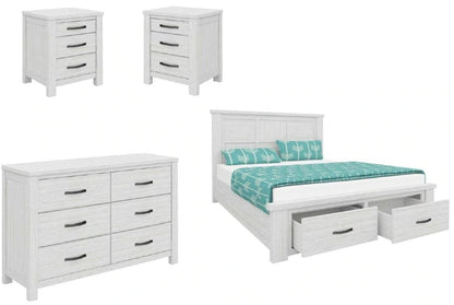 MILDRED KING 4 PIECE (DRESSER / LOWBOY ) BEDROOM SUITE (6-12-15-9-14-1) - WHITE WASH