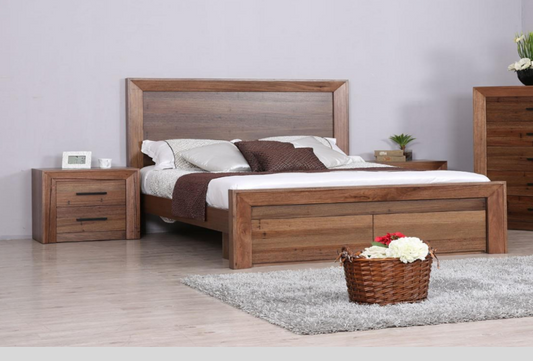 Blythe Queen 3 Piece (BEDSIDE) Bedroom Suite With Foot End Drawers - Wormy Oak