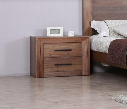 BLYTHE 2 DRAWER BEDSIDE TABLE - WORMY OAK