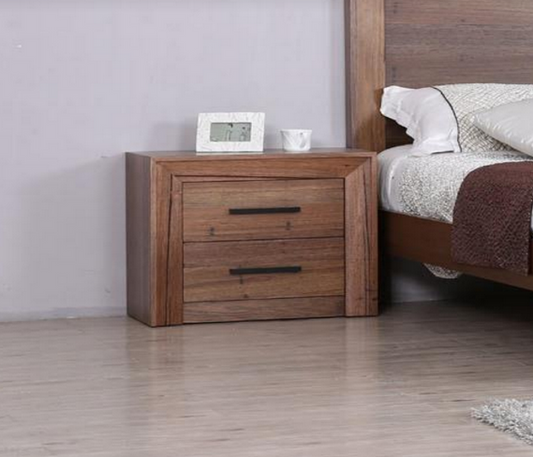 BLYTHE 2 DRAWER BEDSIDE TABLE - WORMY OAK