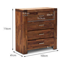 PHILLIPE 4 DRAWER HARDWOOD ACACIA TALLBOY - 1130(H) x 460(W) - JAVA RUSTIC
