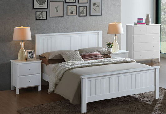EMPRESS KING 4 PIECE HARDWOOD / MDF TALLBOY  BEDROOM SUITE - WHITE