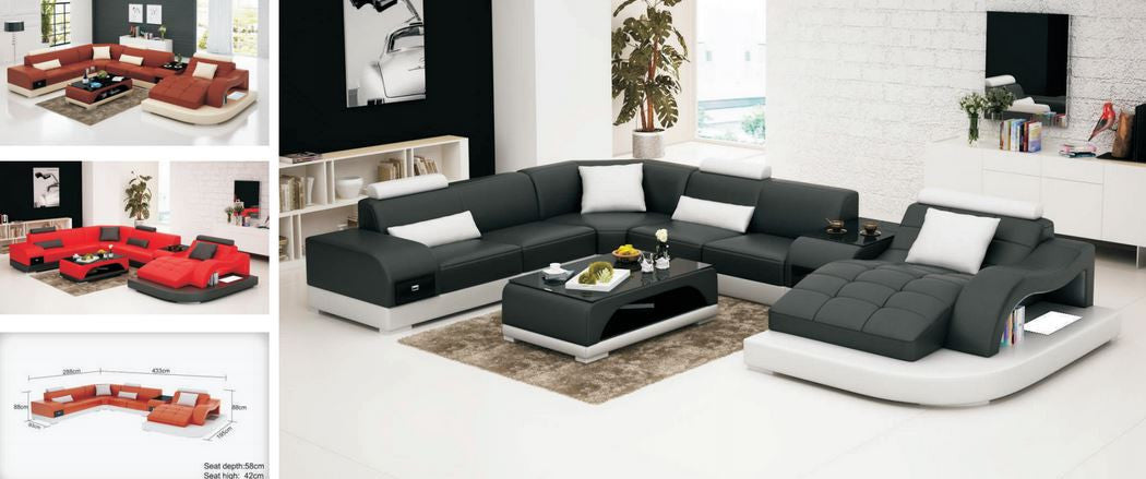 MAX (G8009)  CHAISE   LOUNGE SUITE WITH COFFEE TABLE AND SMALL TABLE  - CHOICE OF LEATHER AND ASSORTED COLOURS AVAILABLE