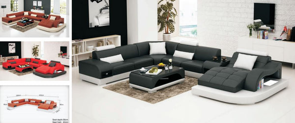 MAX (G8009)  CHAISE   LOUNGE SUITE WITH COFFEE TABLE AND SMALL TABLE  - CHOICE OF LEATHER AND ASSORTED COLOURS AVAILABLE