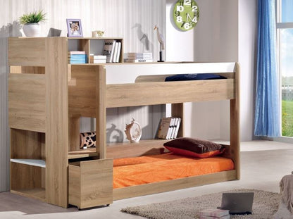 SINGLE OVER SINGLE GETTY BUNK BED WITH MATCHING 3 DRAWER LOWBOY - VINTAGE OAK
