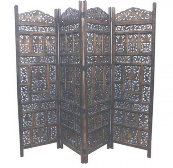 JAMIN / ELEPHANT WOODEN 4 FOLDING PANEL SCREEN / ROOM DIVIDER (WOWP-002) - BURNT