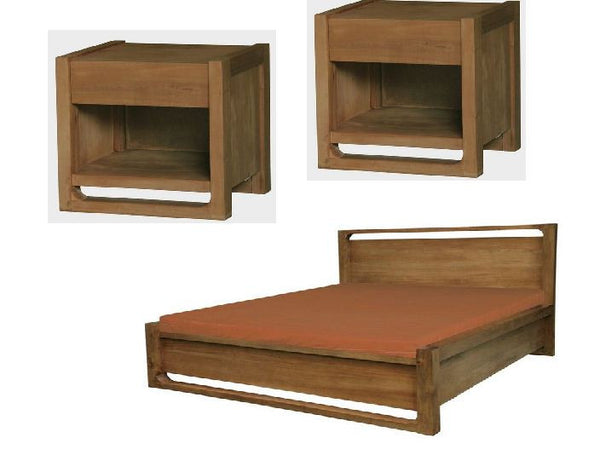 SCANDINAVIAN QUEEN  3 PIECE BEDSIDE BEDROOM SUITE   -  CARAMEL