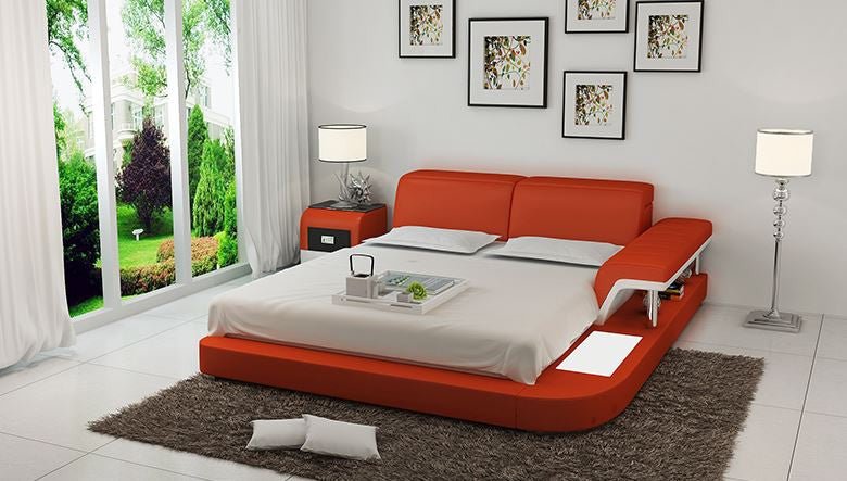 QUEEN  ASHVILLE  MODERN LEATHER BED ( LB8806) - ASSORTED COLOURS AVAILABLE IN DIFFERENT  LEATHERS (COLOUR BOARD ATTACHED IN IMAGE SECTION)