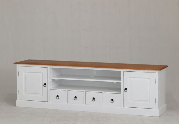 TASMANIA  2 DOOR 4 DRAWER TWO - TONED ENTERTAINMENT UNIT (SB 204 PN) - 600(H) x 2000(W)   -  WHITE & CARAMEL