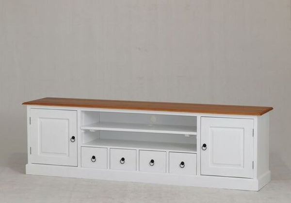 TASMANIA  2 DOOR 4 DRAWER TWO - TONED ENTERTAINMENT UNIT (SB 204 PN) - 600(H) x 2000(W)   -  WHITE & CARAMEL