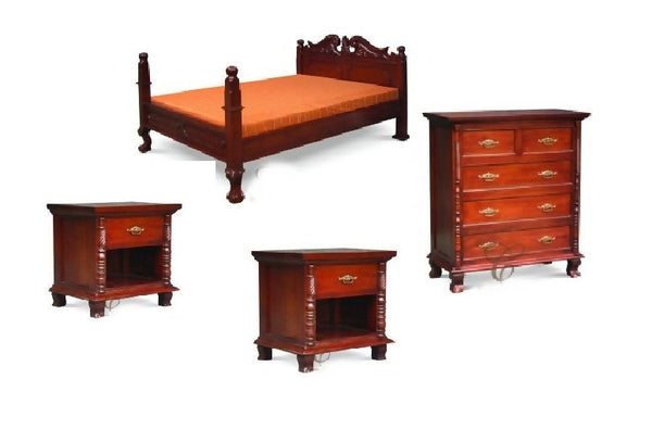 JEPARA QUEEN  4 POSTER(BS 400 CV QUEEN) 4 PIECE TALLBOY BEDROOM SUITE- MAHOGANY