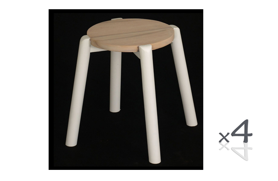 WILLOW (BR048ROWWS) WOODEN ROUND BARSTOOL / KITCHEN BENCH  (4 UNITS IN A BOX) - SEAT: 480(H) - WHITE/ WASHED