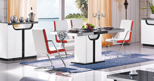 JOLENE (9035)   7 PIECE DINING SETTING WITH 6 CHAIRS - 1500(W) x 900(D) TABLE (MODEL19-8-9-18-12-5-25) - WHITE / BLACK