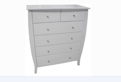SLEIGH TALLBOY WITH 6 DRAWERS AND STANDARD WOODEN KNOBS PRICED IN ASSORTED COLOURS (VIC ASH AND PINE OPTIONS ALSO AVAILABLE 1220(H) x 1020(W) - PRICE ON APPLICATION) - CUSTOMIZATION AVAILABLE